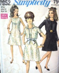 7952 1968 UNCUT SLVLSS A-DRESS,CROP SS-LS JACKET PATTERN 14 36